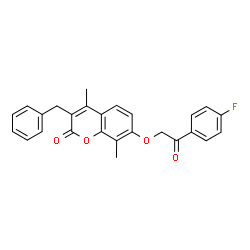 3-benzyl-7-[2-(4-fluorophenyl)-2-oxoethoxy]-4,8-dimethylchromen-2-one结构式