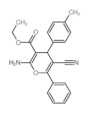 4H-Pyran-3-carboxylicacid, 2-amino-5-cyano-4-(4-methylphenyl)-6-phenyl-, ethyl ester结构式