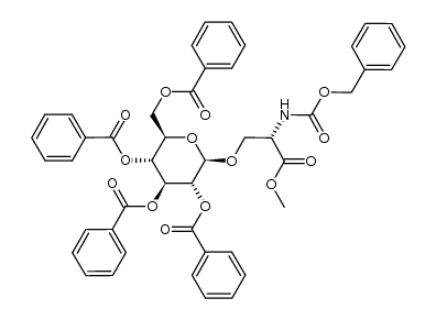 N-benzyloxycarbonyl-O-(2,3,4,6-tetra-O-benzoyl-β-D-glucopyranosyl)-L-serine methyl ester Structure