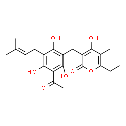 3-[4-Acetyl-2,3,6-trihydroxy-5-(3-methyl-2-butenyl)benzyl]-6-ethyl-4-hydroxy-5-methyl-2H-pyran-2-one结构式