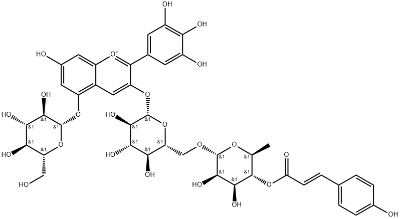 Delphinidin 3-(trans-coumaroyl)rutinoside 5-glucoside图片