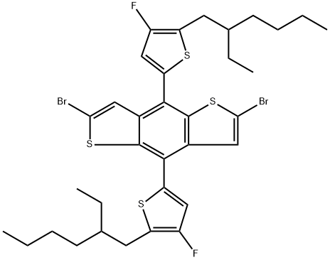 2,6-二溴-4,8-双(5-(2-乙基己基)-4-氟噻吩-2-基)苯并[1,2-B:4,5-B']二噻吩结构式