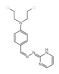 N-[[4-[bis(2-chloroethyl)amino]phenyl]methylideneamino]pyrimidin-2-amine structure