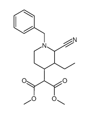 2-(1-Benzyl-2-cyano-3-ethyl-piperidin-4-yl)-malonic acid dimethyl ester结构式