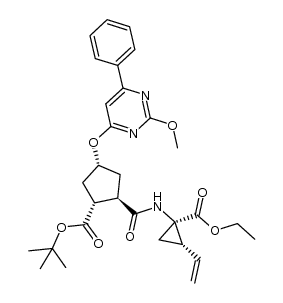2-(1-ethoxycarbonyl-2-vinyl-cyclopropylcarbamoyl)-4-(2-methoxy-6-phenyl-pyrimidin-4-yloxy)-cyclopentanecarboxylic acid tert-butyl ester structure