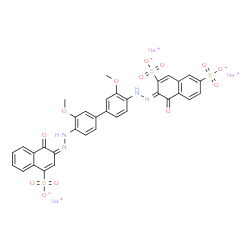 trisodium 4-hydroxy-3-[[4'-[(1-hydroxy-4-sulphonato-2-naphthyl)azo]-3,3'-dimethoxy[1,1'-biphenyl]-4-yl]azo]naphthalene-2,7-disulphonate Structure