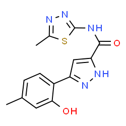 5-(2-hydroxy-4-methylphenyl)-N-(5-methyl-1,3,4-thiadiazol-2-yl)-1H-pyrazole-3-carboxamide结构式