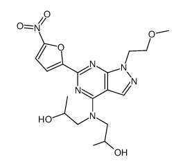 1,1'-[1-(2-methoxy-ethyl)-6-(5-nitro-furan-2-yl)-1H-pyrazolo[3,4-d]pyrimidin-4-ylazanediyl]-bis-propan-2-ol Structure