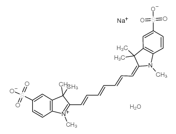 3h-indolium, 2-[7-(1,3-dihydro-1,3,3-trimethyl-5-sulfo-2h-indol-2-ylidene)-1,3,5-heptatrienyl]-1,3,3-trimethyl-5-sulfo-, inner salt, sodium salt, monohydrate Structure