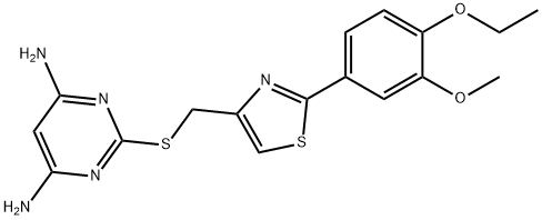 2-({[2-(4-ethoxy-3-methoxyphenyl)-1,3-thiazol-4-yl]methyl}sulfanyl)pyrimidine-4,6-diamine structure