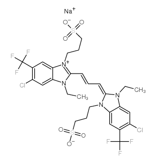 5-氯-2-[3-[5-氯-1-乙基-1,3-二氢-1-(3-磺酸丙基)-6-三氟甲基-2H-苯并咪唑-2-亚基]-1-亚丙烯基]-3-乙基-1-(3-磺酸丙基)-6-三氟甲基-1H-苯并咪唑内翁钠盐结构式