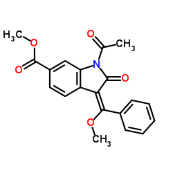 (E)-1-乙酰基-3-(甲氧基(苯基)亚甲基)-2-氧代吲哚-6-羧酸酯甲酯结构式