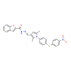 2-Benzofurancarboxylicacid,[[2,5-dimethyl-1-[4-[(4-nitrophenyl)thio]phenyl]-1H-pyrrol-3-yl]methylene]hydrazide(9CI) structure