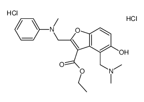 3-Benzofurancarboxylic acid, 4-((dimethylamino)methyl)-5-hydroxy-2-((N-methylanilino)methyl)-, ethyl ester, dihydrochloride Structure