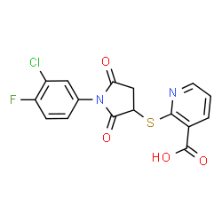 2-{[1-(3-chloro-4-fluorophenyl)-2,5-dioxopyrrolidin-3-yl]sulfanyl}pyridine-3-carboxylic acid structure