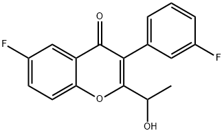 6-fluoro-3-(3-fluorophenyl)-2-(1-hydroxyethyl)-4H-chromen-4-one structure