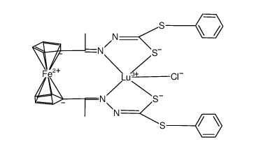 Lu(III)(dibenzyl 1,1'-diacetylferrocenebis(hydrazonatocarbodithioate))chloro complex结构式