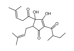 3,4-dihydroxy-5-(3-methylbut-2-enyl)-2-(2-methyl-1-oxobutyl)-4-(4-methyl-1-oxopent-3-enyl)cyclopent-2-en-1-one structure