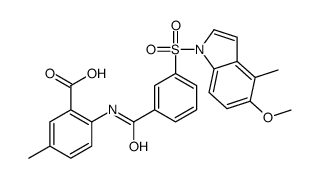 2-[[3-(5-methoxy-4-methylindol-1-yl)sulfonylbenzoyl]amino]-5-methylbenzoic acid Structure