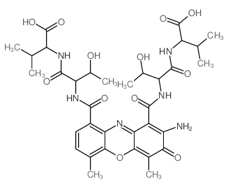 D-Valine,N-[N-[[2-amino-9-[[[1-[[(1-carboxy-2-methylpropyl)amino]carbonyl]-2-hydroxypropyl]amino]carbonyl]-4,6-dimethyl-3-oxo-3H-phenoxazin-1-yl]carbonyl]-L-threonyl]-,[1S-[1R*(R*),2S*]]- (9CI)结构式