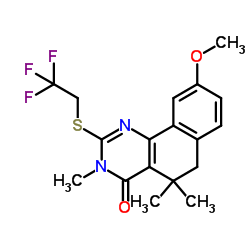 5,6-Dihydro-9-methoxy-3,5,5-trimethyl-2-[(2,2,2-trifluoroethyl)thio]-benzo[h]quinazolin-4(3H)-one结构式