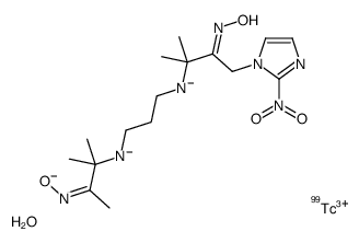 hydron,[(3E)-2-methyl-4-(2-nitroimidazol-1-yl)-3-oxidoiminobutan-2-yl]-[3-[(3E)-2-methyl-3-oxidoiminobutan-2-yl]azanidylpropyl]azanide,oxotechnetium-99(3+) Structure