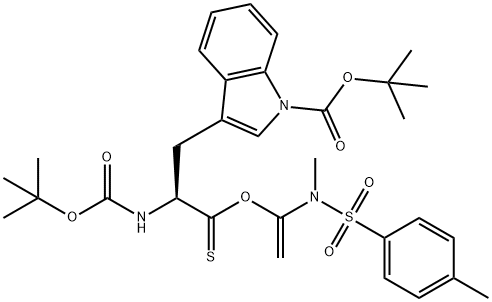 (S)-叔丁基2-(2-((叔丁氧基羰基)氨基)-3-((1-(N,4-二甲基苯基磺酰胺基)乙烯基)氧基)-3-硫代氧丙基)-1H-吲哚-1-羧酸盐图片