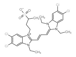 5,6-二氯-2-[-(5,6-二氯-1,3-二乙基-1,3-二氢-2H-苯并咪唑-2-亚基)-1-丙烯基]-1-乙基-3-(3-磺酸丁酯)-1H,苯并咪唑内翁盐结构式