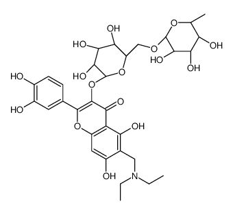 6-(diethylaminomethyl)-2-(3,4-dihydroxyphenyl)-5,7-dihydroxy-3-[(2S,3R,4S,5S,6R)-3,4,5-trihydroxy-6-[[(2R,3R,4R,5R,6S)-3,4,5-trihydroxy-6-methyloxan-2-yl]oxymethyl]oxan-2-yl]oxychromen-4-one Structure