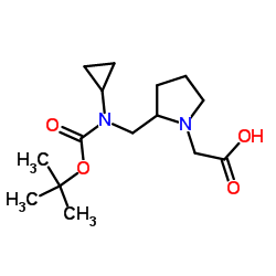 {2-[(Cyclopropyl{[(2-methyl-2-propanyl)oxy]carbonyl}amino)methyl]-1-pyrrolidinyl}acetic acid Structure