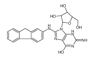 2-amino-9-[(2R,3R,4S,5R)-3,4-dihydroxy-5-(hydroxymethyl)oxolan-2-yl]-8-(9H-fluoren-2-ylamino)-3H-purin-6-one结构式