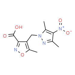 4-[(3,5-dimethyl-4-nitro-1H-pyrazol-1-yl)methyl]-5-methylisoxazole-3-carboxylic acid structure