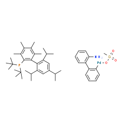 甲烷磺酰基(2-二叔丁基膦基-3,4,5,6-四甲基-2'',4'',6''-三异丙基联苯)(2''-氨基-1,1''-联苯-2-基)钯(II)结构式