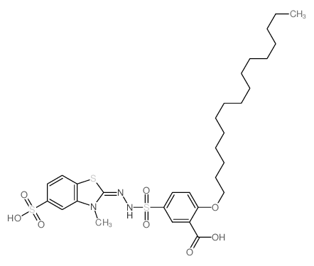 Benzoic acid,2-(hexadecyloxy)-5-sulfo-,5-[(3-methyl-5-sulfo-2-benzothiazolinylidene)hydrazide] (8CI) Structure