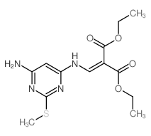 Propanedioic acid,2-[[[6-amino-2-(methylthio)-4-pyrimidinyl]amino]methylene]-, 1,3-diethyl ester结构式