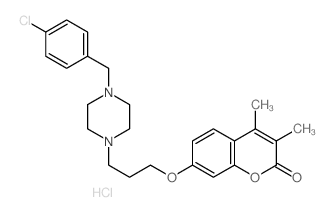 2H-1-Benzopyran-2-one,7-[3-[4-[(4-chlorophenyl)methyl]-1-piperazinyl]propoxy]-3,4-dimethyl-,hydrochloride (1:2) structure