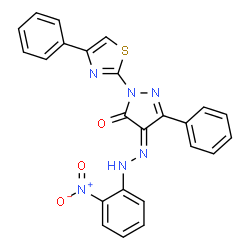 4-[(2-nitrophenyl)hydrazono]-5-phenyl-2-(4-phenyl-1,3-thiazol-2-yl)-2,4-dihydro-3H-pyrazol-3-one structure