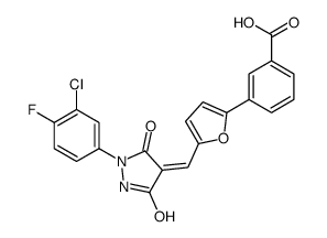 3-[5-[(Z)-[1-(3-chloro-4-fluorophenyl)-3,5-dioxopyrazolidin-4-ylidene]methyl]furan-2-yl]benzoic acid Structure