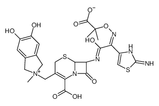 (6S,7S)-7-[[(2E)-2-(2-amino-1,3-thiazol-4-yl)-2-(2-carboxypropan-2-yloxyimino)acetyl]amino]-3-[(5,6-dihydroxy-2-methyl-1,3-dihydroisoindol-2-ium-2-yl)methyl]-8-oxo-5-thia-1-azabicyclo[4.2.0]oct-2-ene-2-carboxylate结构式