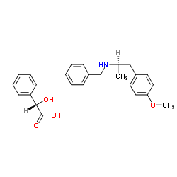 (2S)-羟基(苯基)乙酸 (2R)-N-苄基-1-(4-甲氧基苯基)丙-2-胺盐结构式