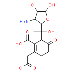 3-amino-5-C-(3-carboxy-4-(carboxymethyl)-2-oxo-3-cyclohexen-1-yl)altrofuranose结构式