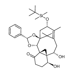 (2S,3aS,5S,9S,9aS,10S,13aS,13bS)-5-((tert-butyldimethylsilyl)oxy)-9,10-dihydroxy-6,15,15-trimethyl-2-phenyl-4,5,8,9,11,12-hexahydro-13bH-3a,7:9a,13a-dimethanobenzo[3,4]cyclodeca[1,2-d][1,3]dioxol-13(10H)-one结构式