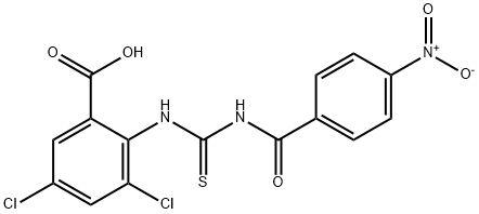 3,5-dichloro-2-[[[(4-nitrobenzoyl)amino]thioxomethyl]amino]-benzoic acid结构式