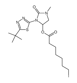 Octanoic acid 3-(5-tert-butyl-[1,3,4]thiadiazol-2-yl)-1-methyl-2-oxo-imidazolidin-4-yl ester结构式