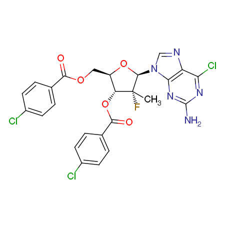 (2R,3R,4R,5R)-5-(2-氨基-6-氯-9H-嘌呤-9-基)-2-(((4-氯苯甲酰基)氧基)甲基)-4-氟-4-甲基四氢呋喃-3-基-4-氯苯甲酸酯图片