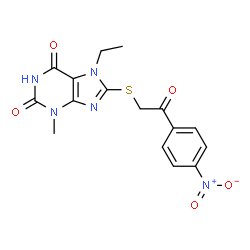 7-ethyl-3-methyl-8-((2-(4-nitrophenyl)-2-oxoethyl)thio)-3,7-dihydro-1H-purine-2,6-dione结构式