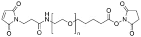 聚(乙二醇)(N-羟基琥珀酰亚胺5-戊酸酯)醚N’-(3-马来酰亚胺基丙酰基)氨基乙烷结构式