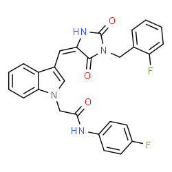 2-(3-{[1-(2-fluorobenzyl)-2,5-dioxo-4-imidazolidinylidene]methyl}-1H-indol-1-yl)-N-(4-fluorophenyl)acetamide picture