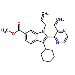 Methyl 1-allyl-3-cyclohexyl-2-(3-vinyl-2-pyrazinyl)-1H-indole-6-carboxylate结构式