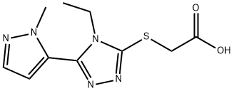 ([4-Ethyl-5-(1-methyl-1H-pyrazol-5-yl)-4H-1,2,4-triazol-3-yl]thio)acetic acid structure